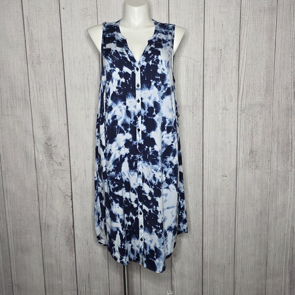 Torrid Blue Tie Dye Challis Button Front Sleeveless Dress - NWOT, sz 2